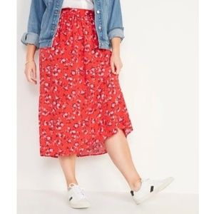 Old Navy - Red Floral Midi Skirt